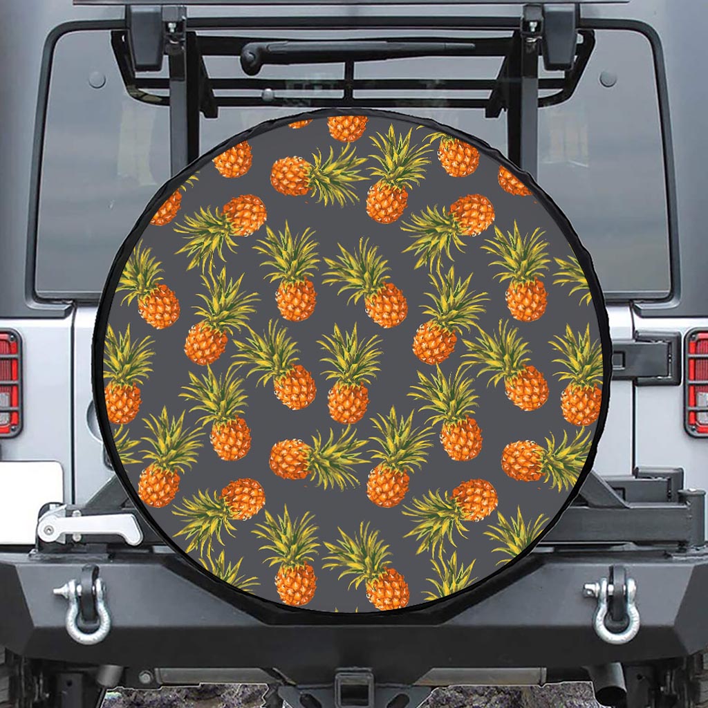 Grey Watercolor Pineapple Pattern Print Tire Cover