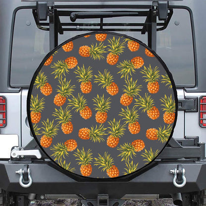 Grey Watercolor Pineapple Pattern Print Tire Cover