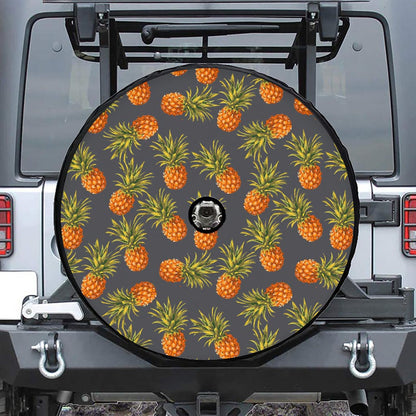 Grey Watercolor Pineapple Pattern Print Tire Cover With Camera Hole