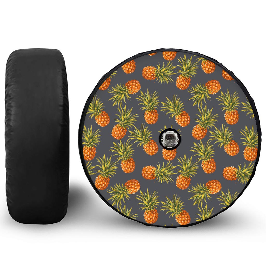 Grey Watercolor Pineapple Pattern Print Tire Cover With Camera Hole