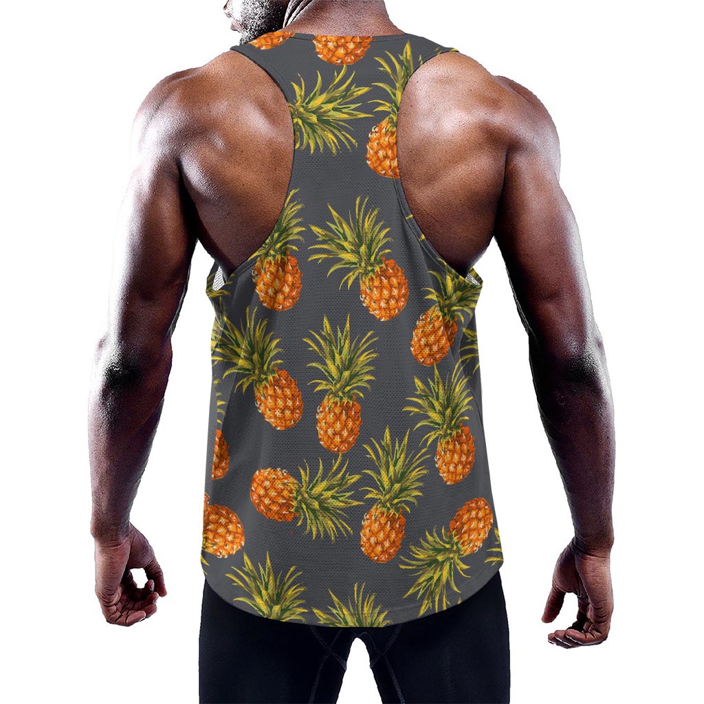 Grey Watercolor Pineapple Pattern Print Training Tank Top
