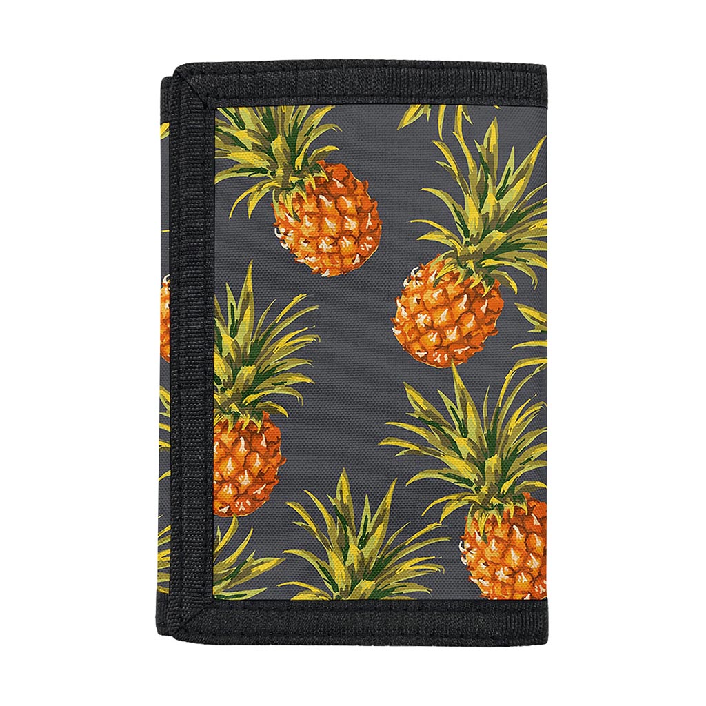Grey Watercolor Pineapple Pattern Print Trifold Wallet