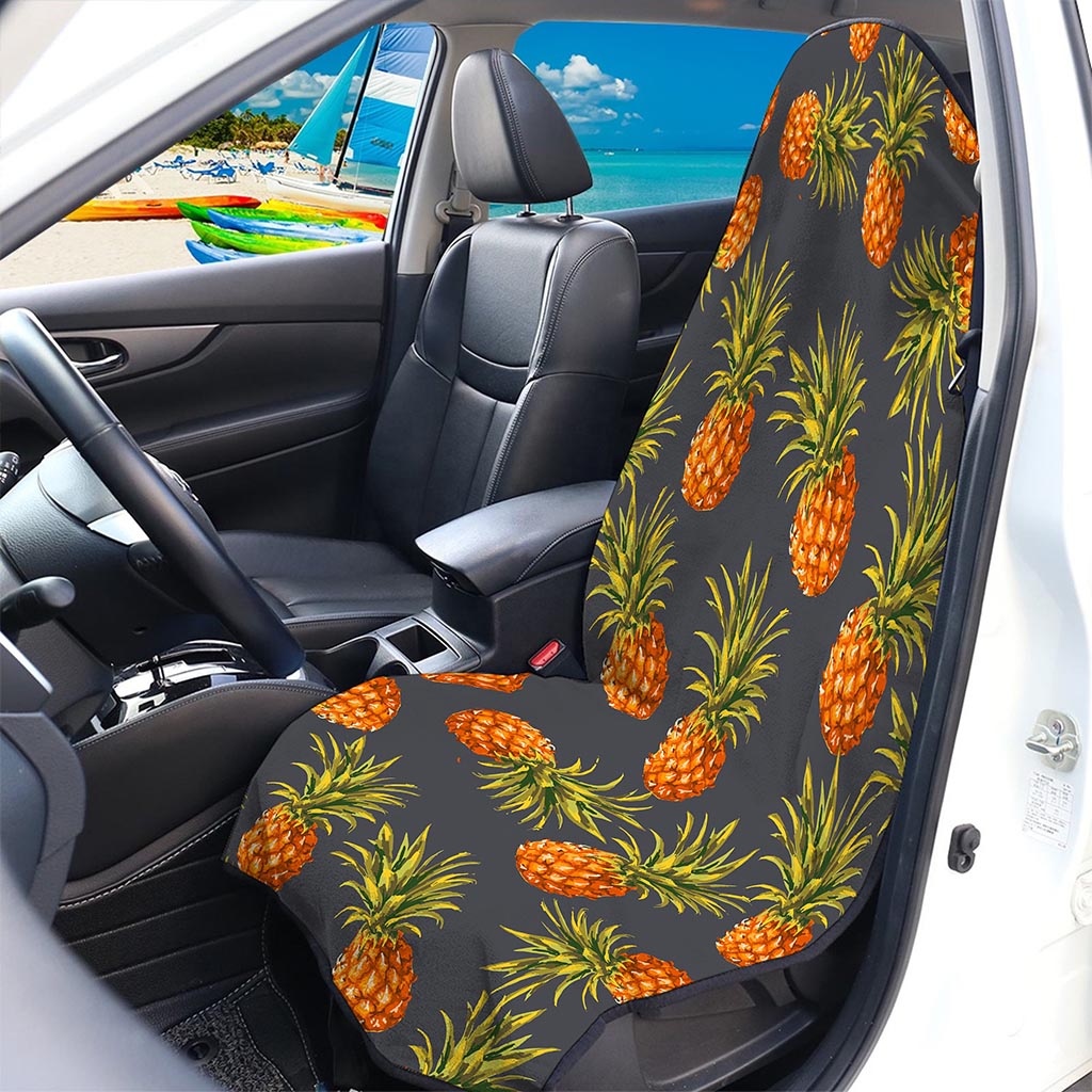 Grey Watercolor Pineapple Pattern Print Waterproof Car Seat Cover