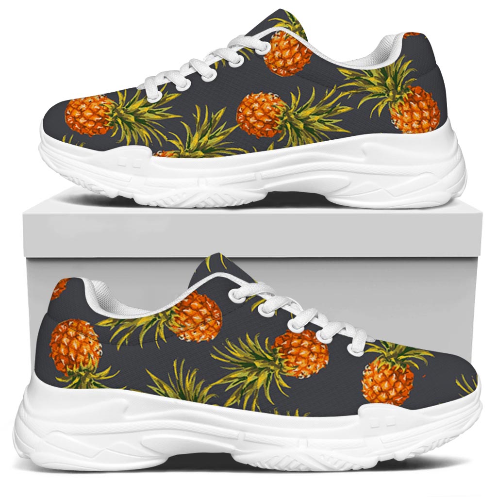 Grey Watercolor Pineapple Pattern Print White Chunky Shoes