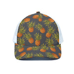 Grey Watercolor Pineapple Pattern Print White Mesh Trucker Cap