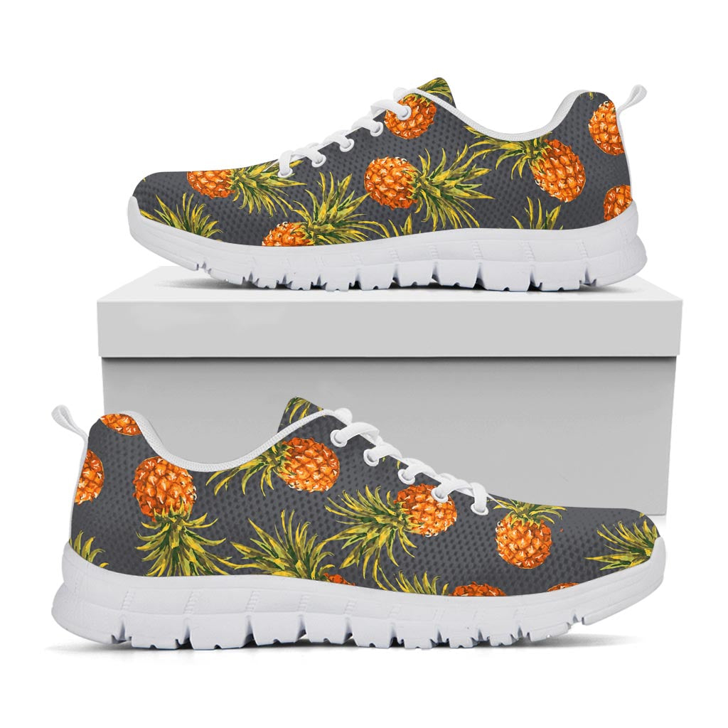 Grey Watercolor Pineapple Pattern Print White Running Shoes