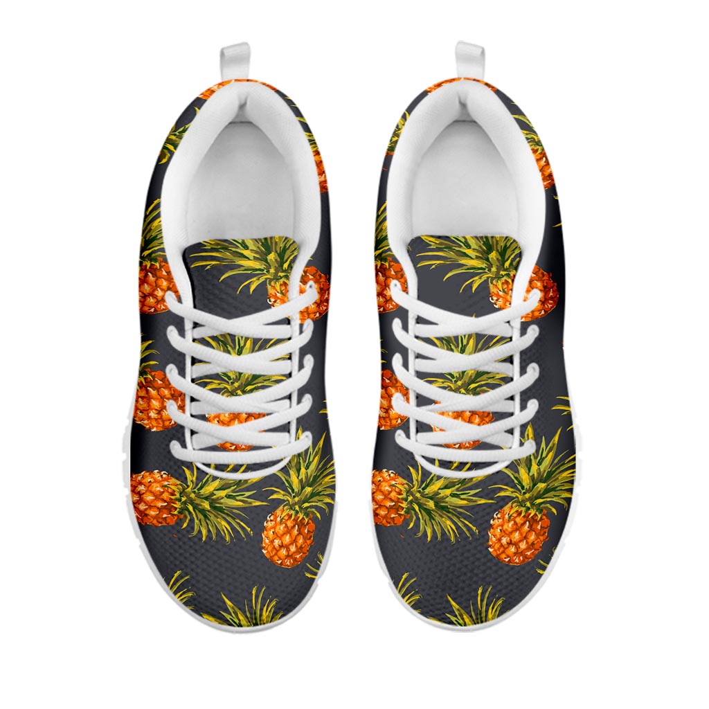 Grey Watercolor Pineapple Pattern Print White Running Shoes