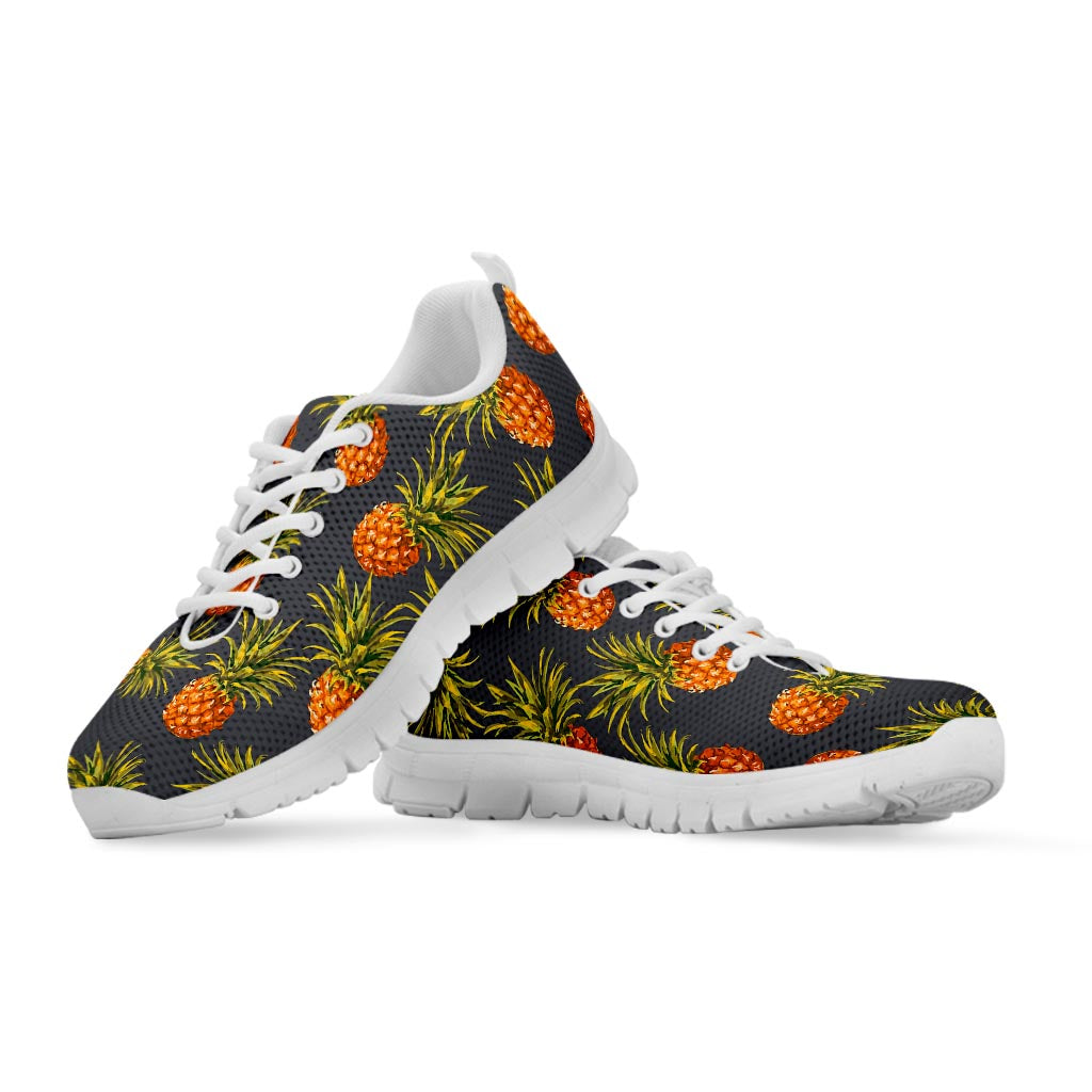 Grey Watercolor Pineapple Pattern Print White Running Shoes