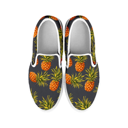 Grey Watercolor Pineapple Pattern Print White Slip On Sneakers