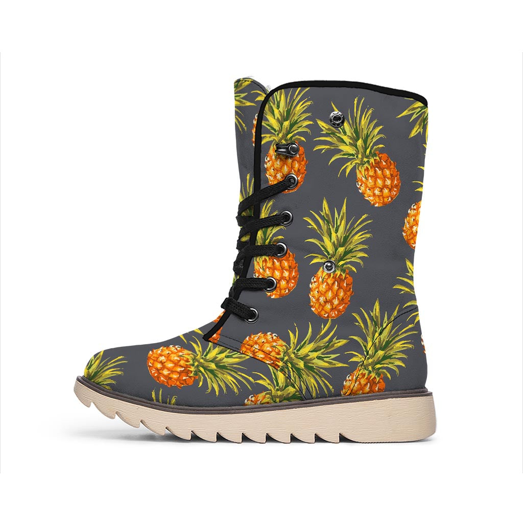 Grey Watercolor Pineapple Pattern Print Winter Boots