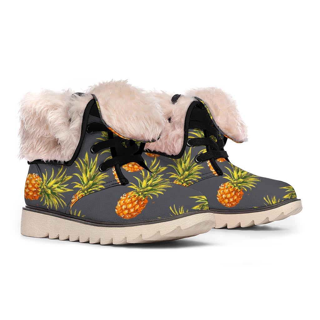 Grey Watercolor Pineapple Pattern Print Winter Boots