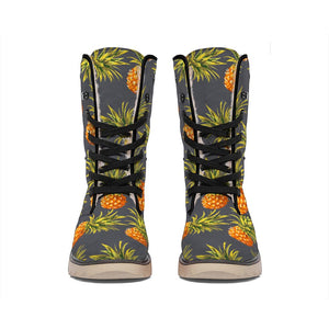 Grey Watercolor Pineapple Pattern Print Winter Boots