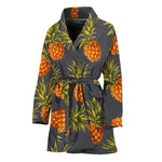 Grey Watercolor Pineapple Pattern Print Women's Bathrobe