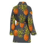 Grey Watercolor Pineapple Pattern Print Women's Bathrobe