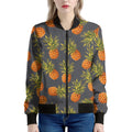 Grey Watercolor Pineapple Pattern Print Women's Bomber Jacket