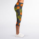 Grey Watercolor Pineapple Pattern Print Women's Capri Leggings