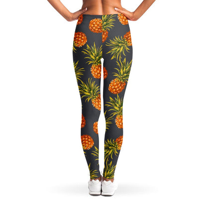 Grey Watercolor Pineapple Pattern Print Women's Leggings