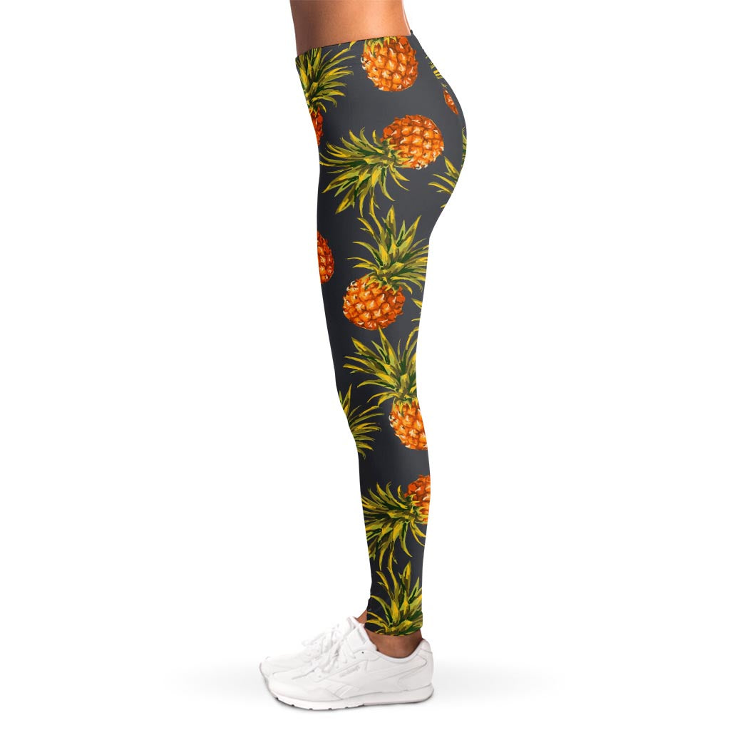 Grey Watercolor Pineapple Pattern Print Women's Leggings