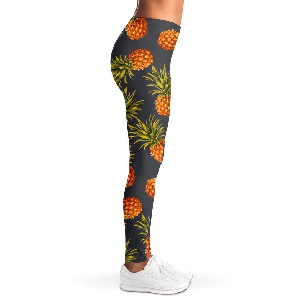 Grey Watercolor Pineapple Pattern Print Women's Leggings