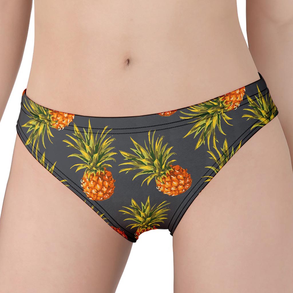 Grey Watercolor Pineapple Pattern Print Women's Panties