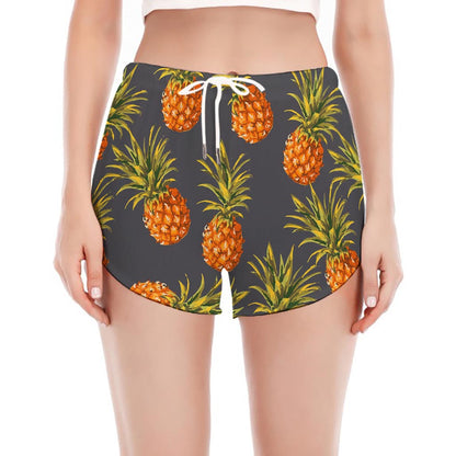 Grey Watercolor Pineapple Pattern Print Women's Split Running Shorts