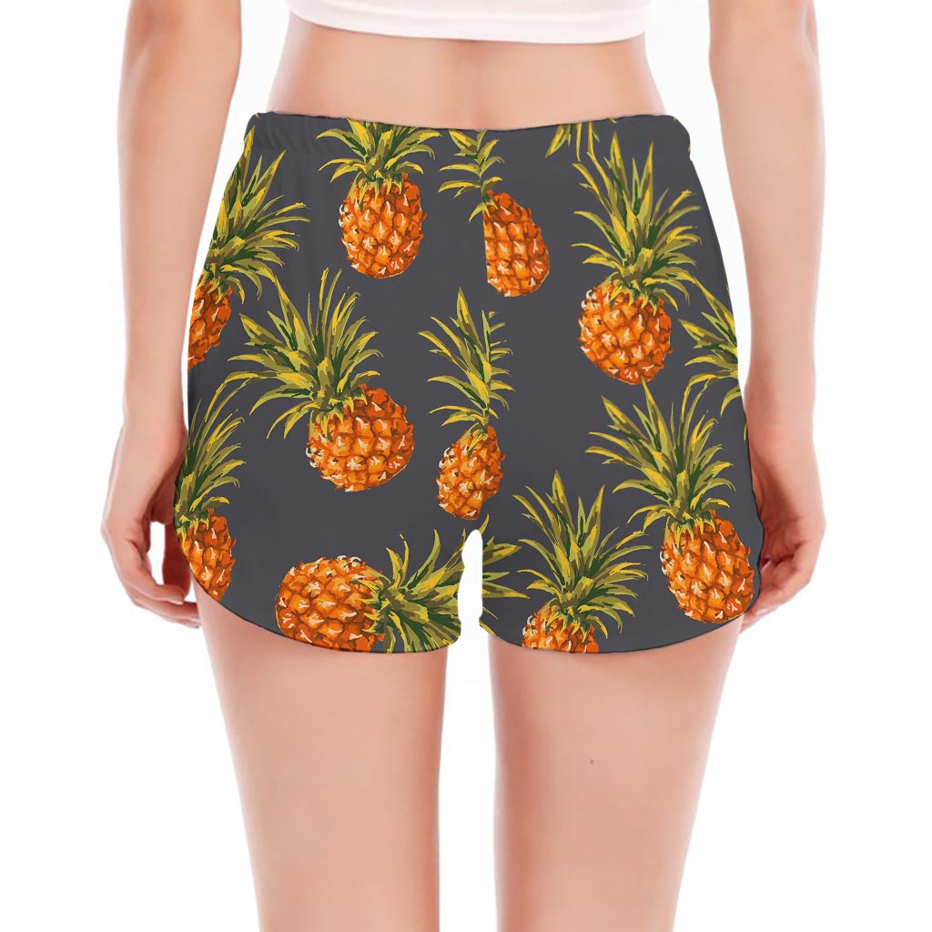 Grey Watercolor Pineapple Pattern Print Women's Split Running Shorts