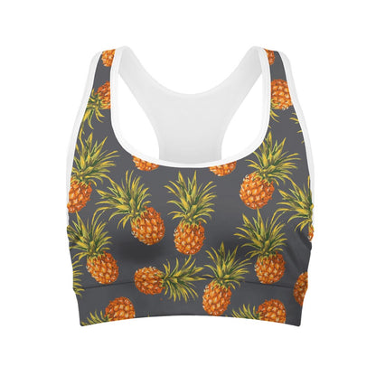 Grey Watercolor Pineapple Pattern Print Women's Sports Bra