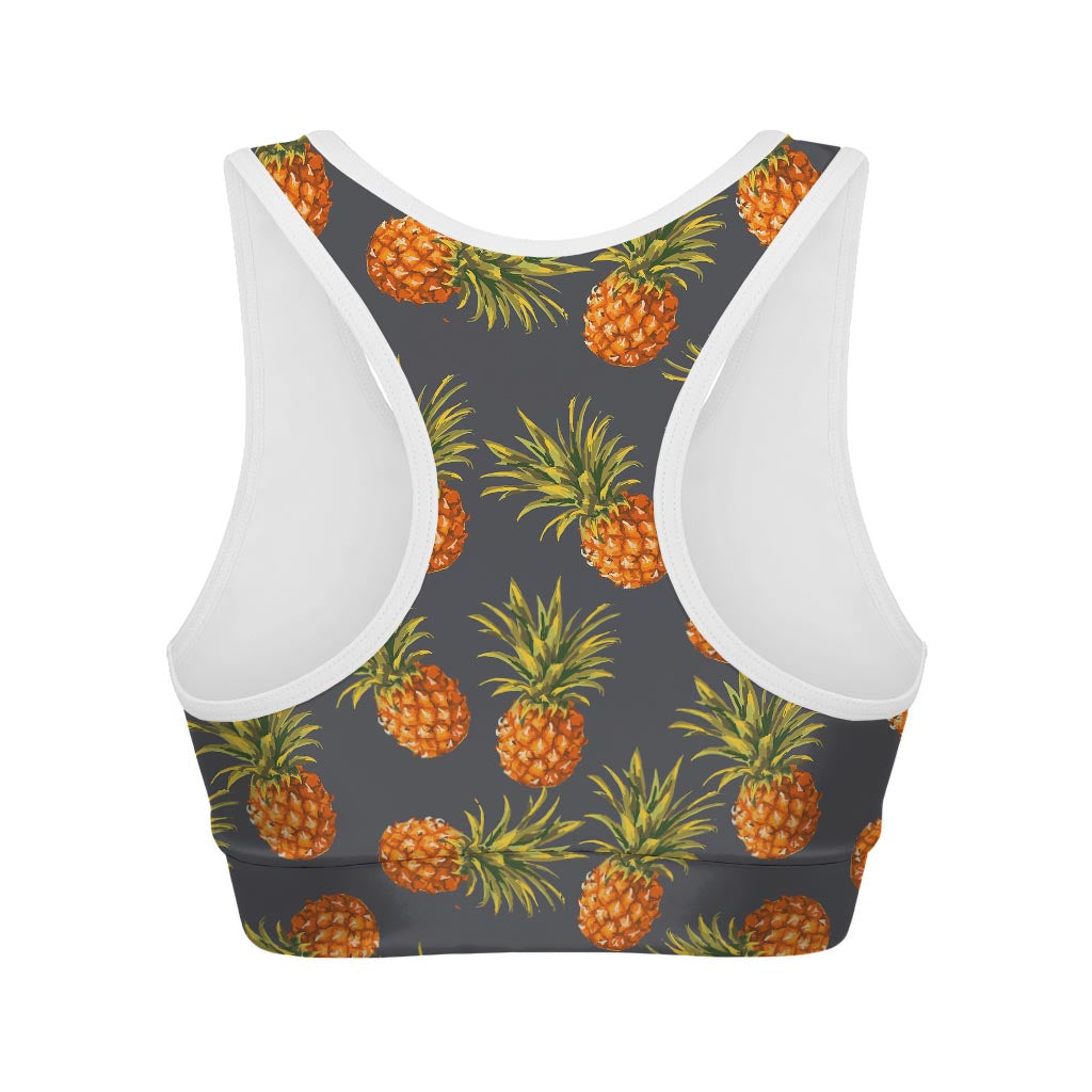 Grey Watercolor Pineapple Pattern Print Women's Sports Bra
