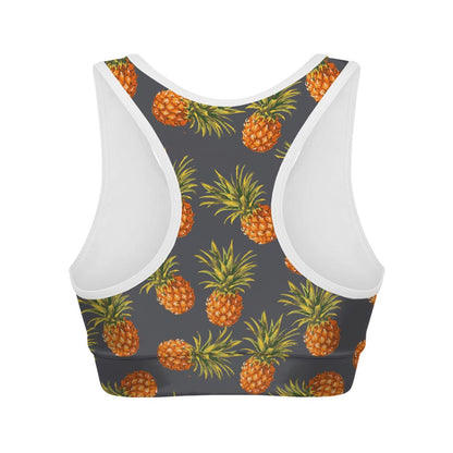 Grey Watercolor Pineapple Pattern Print Women's Sports Bra