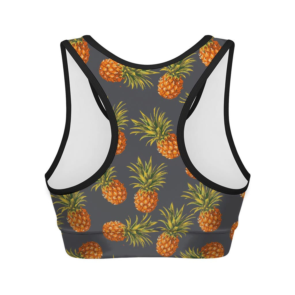 Grey Watercolor Pineapple Pattern Print Women's Sports Bra