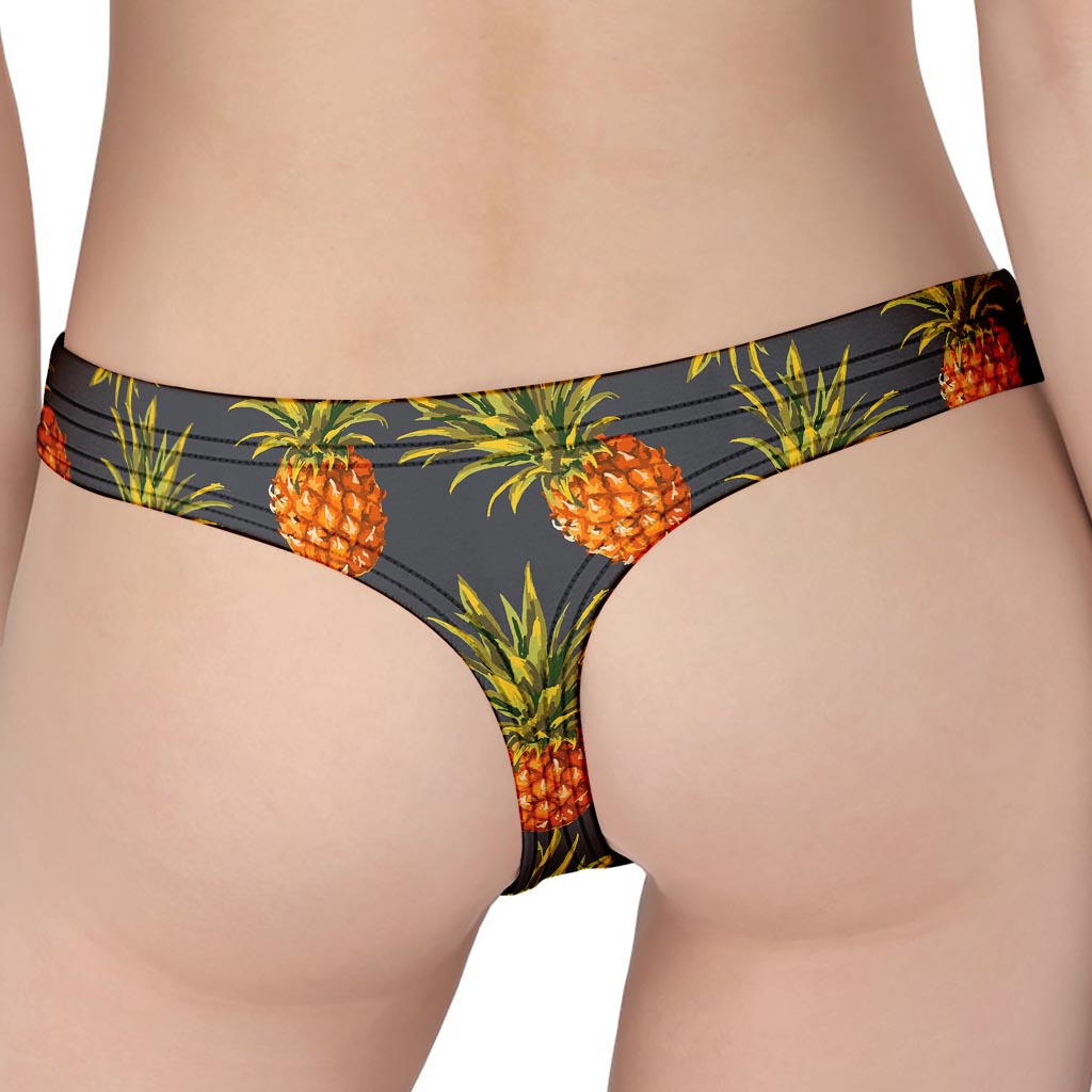 Grey Watercolor Pineapple Pattern Print Women's Thong