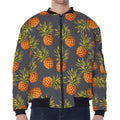 Grey Watercolor Pineapple Pattern Print Zip Sleeve Bomber Jacket
