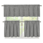 Grey Windowpane Pattern Print 3 Piece Kitchen Curtains