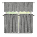 Grey Windowpane Pattern Print 3 Piece Kitchen Curtains
