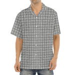 Grey Windowpane Pattern Print Aloha Shirt