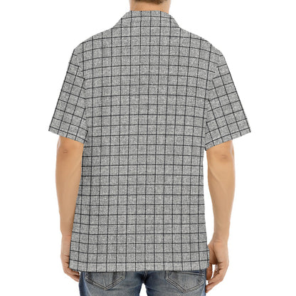 Grey Windowpane Pattern Print Aloha Shirt