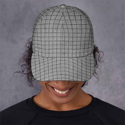 Grey Windowpane Pattern Print Baseball Cap
