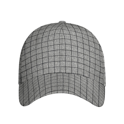 Grey Windowpane Pattern Print Baseball Cap