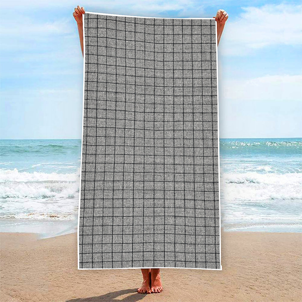 Grey Windowpane Pattern Print Beach Towel