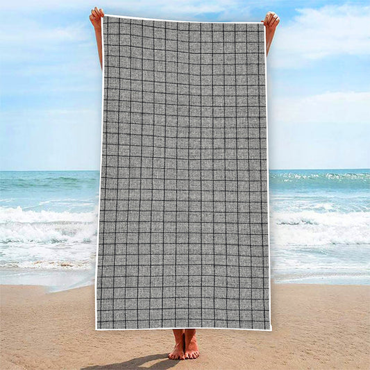 Grey Windowpane Pattern Print Beach Towel