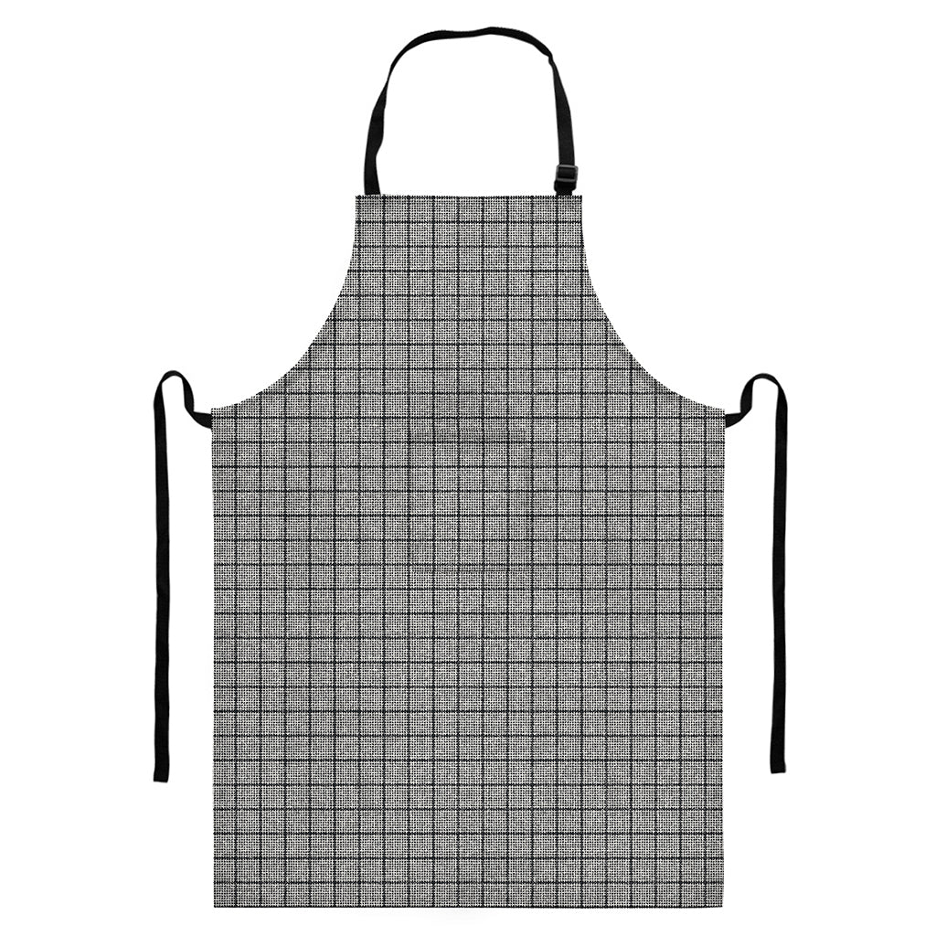 Grey Windowpane Pattern Print Bib Apron With Pocket