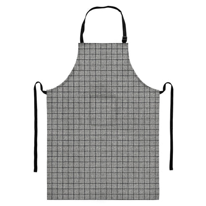Grey Windowpane Pattern Print Bib Apron With Pocket