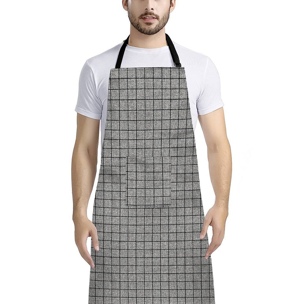 Grey Windowpane Pattern Print Bib Apron With Pocket