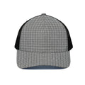 Grey Windowpane Pattern Print Black Mesh Trucker Hat