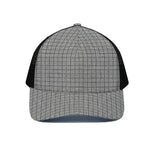 Grey Windowpane Pattern Print Black Mesh Trucker Cap