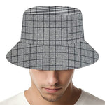 Grey Windowpane Pattern Print Bucket Hat