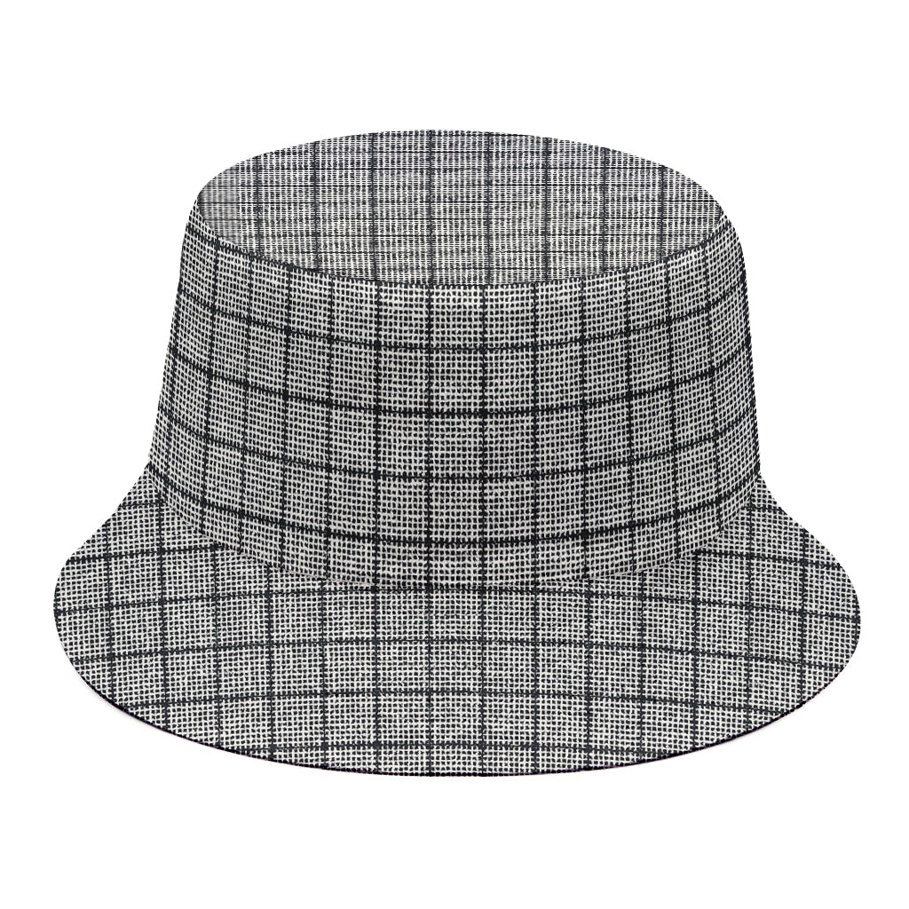 Grey Windowpane Pattern Print Bucket Hat