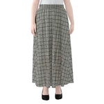 Grey Windowpane Pattern Print Chiffon Maxi Skirt