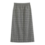 Grey Windowpane Pattern Print Cotton Front Slit Maxi Skirt