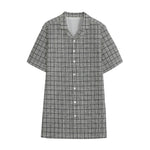 Grey Windowpane Pattern Print Cotton Hawaiian Shirt